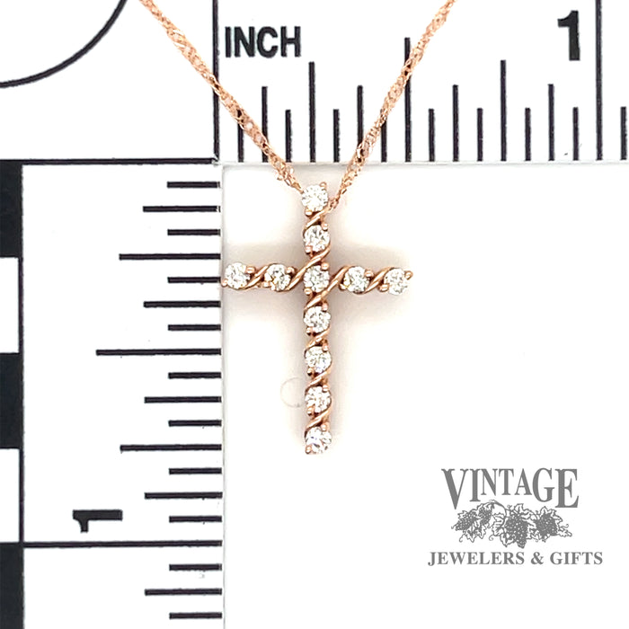 Diamond 14k rose gold cross necklace scale