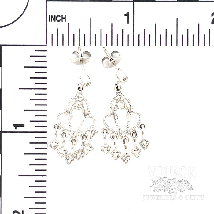 Intricate Chandelier Stud earrings in 14k White Gold SCALE