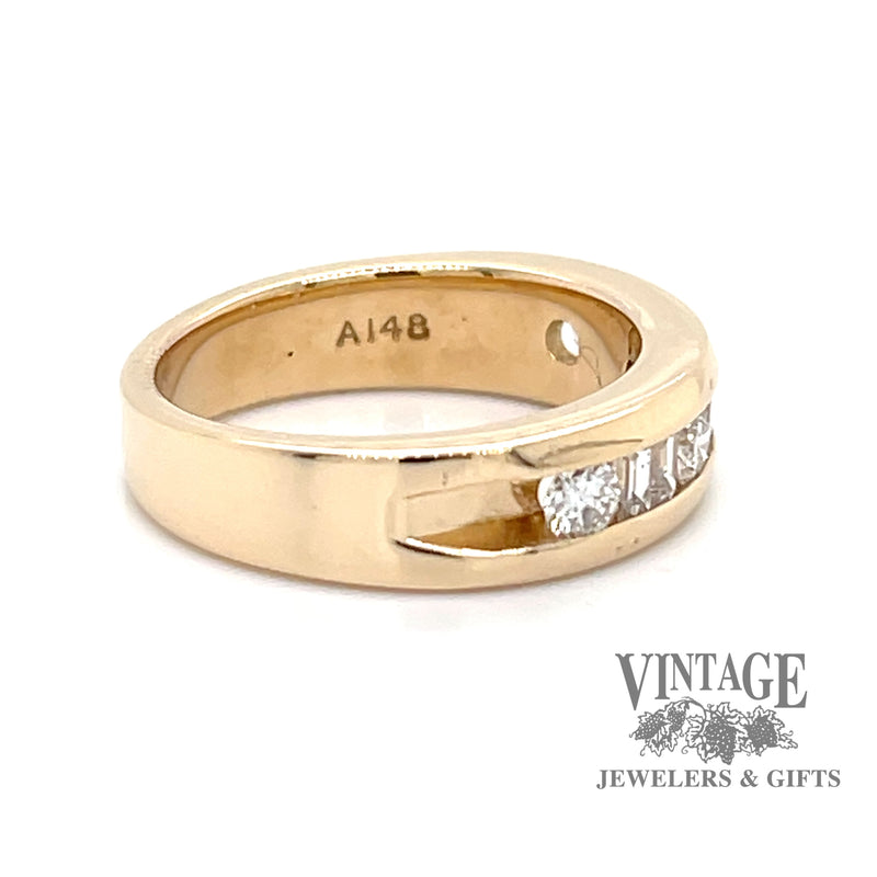 channel set 14 karat yellow gold and diamond ring