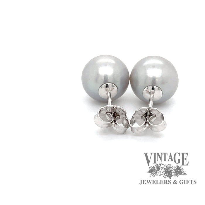 9.5 mm silver akoya pearl stud 14k white gold stud earrings back