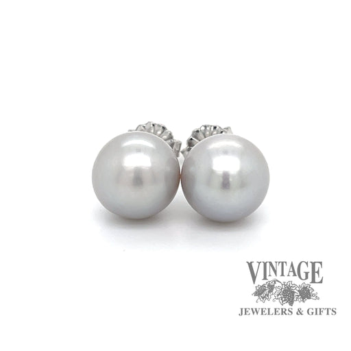 9.5 mm silver akoya pearl stud 14k white gold stud earrings