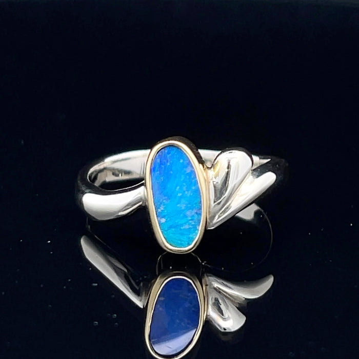 Boulder opal 18k two tone gold ring