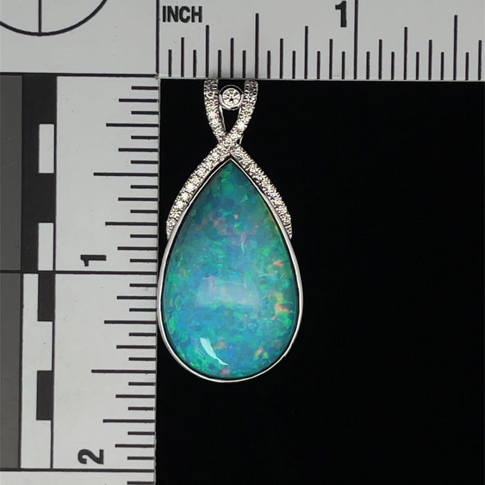 Blue/green opal 14k white gold and diamond pendant Scale