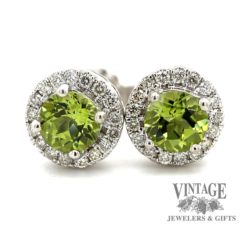 Peridot 14k white gold Halo Stud Earrings