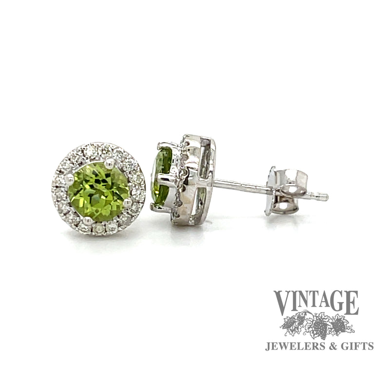 Peridot 14k white gold Halo Stud Earrings