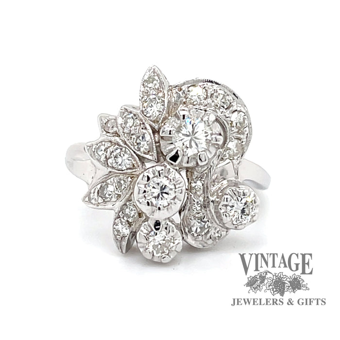 Vintage Floral inspired 14k white gold and diamond ring