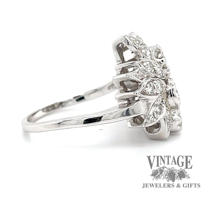 Vintage Floral inspired 14k white gold and diamond ring