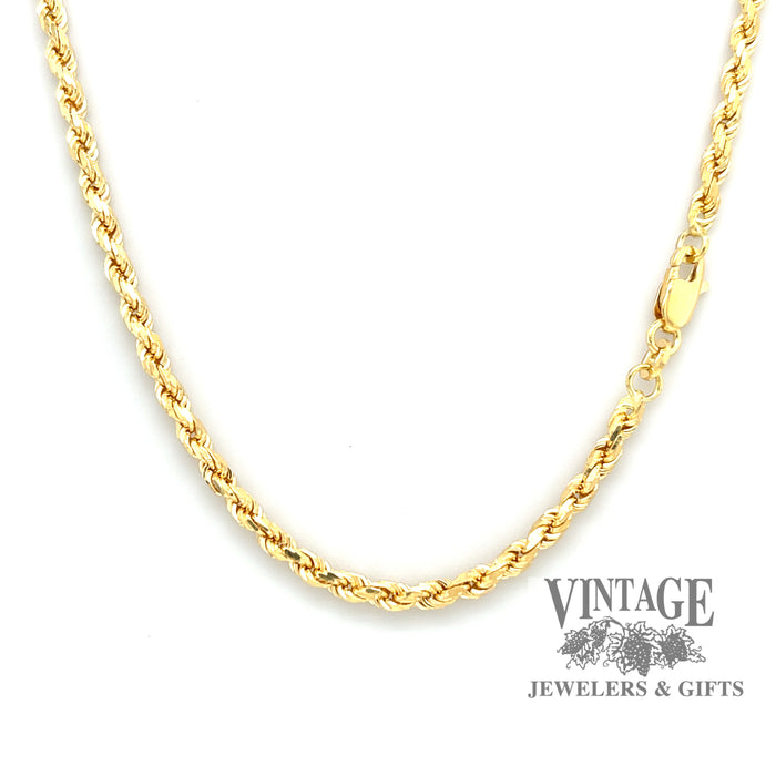 20” 18k solid gold 3mm rope chain necklace CLASP VIEW