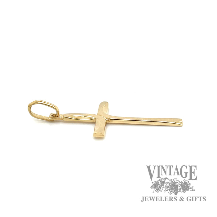 Contemporary 18ky gold matte/polished cross pendant side
