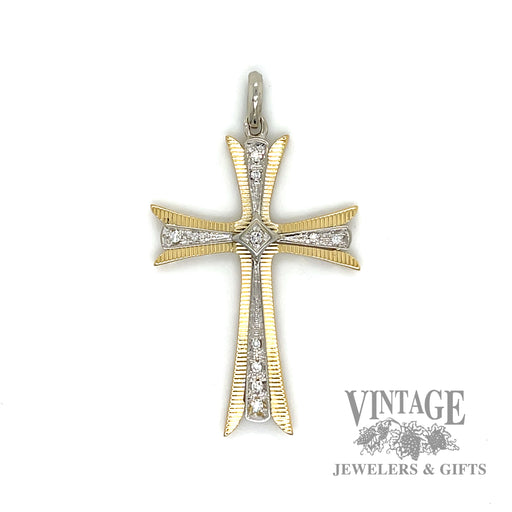 Vintage two tone 18k gold and diamond cross pendant