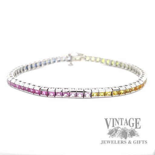 Rainbow gemstone 10k white gold bracelet