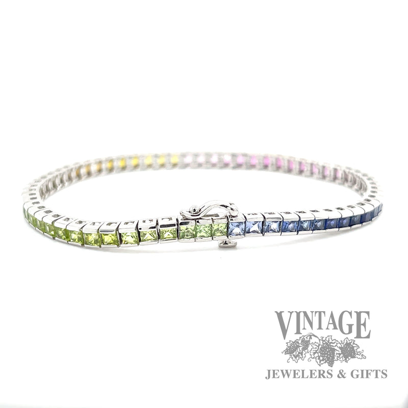 Rainbow gemstone 10k white gold bracelet clasp
