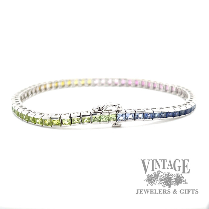 Rainbow gemstone 10k white gold bracelet clasp