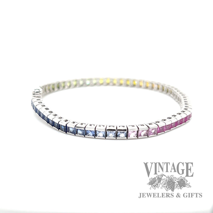 Rainbow gemstone 10k white gold bracelet side