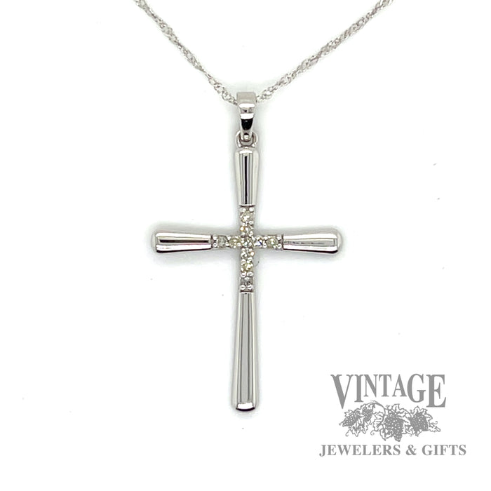 White gold and diamond contemporary cross necklace