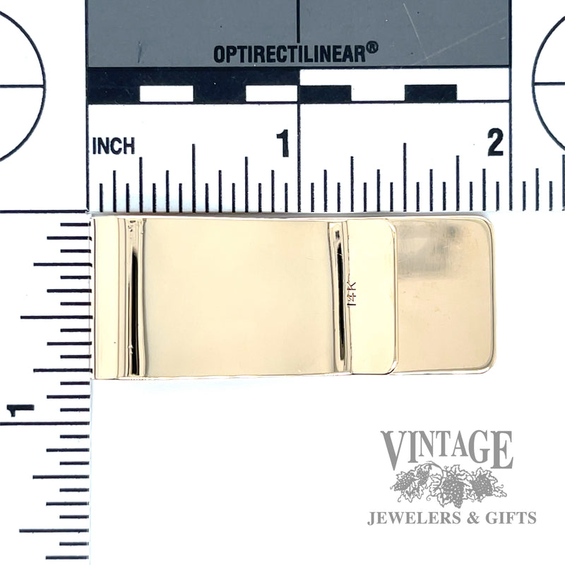 Embossed grooved 14k gold money clip back and scale
