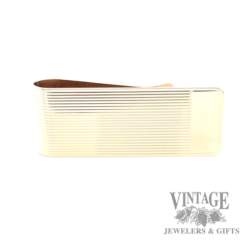 Embossed grooved 14k gold money clip front