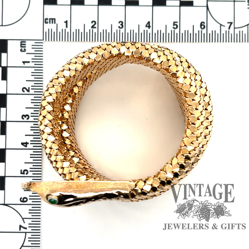 18 karat yellow gold "coiled" Snake arm wrap bracelet, shown with measurements