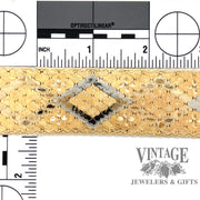 18 karat yellow gold hand engraved, solid, wide, two tone bracelet with measurements