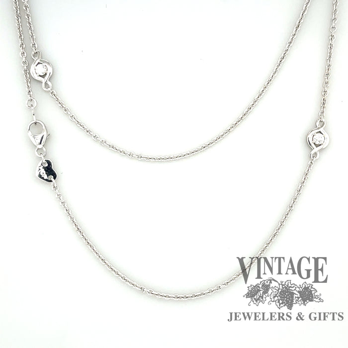 Hearts on Fire 18 karat white gold 40” diamond station chain necklace
