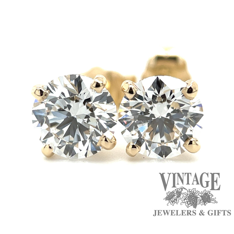14 karat yellow gold 2.25 ct. total weight lab grown round diamond stud pierced earrings