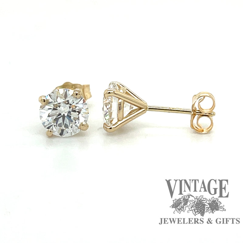 14 karat yellow gold 2.25 ct. total weight lab grown round diamond stud pierced earrings