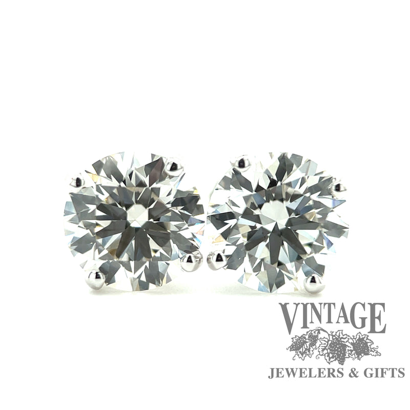 14 karat white gold 3.13 ct. total weight lab grown round diamond stud pierced earrings