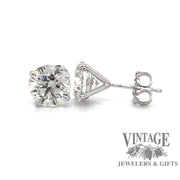 14 karat white gold 3.13 ct. total weight lab grown round diamond stud pierced earrings