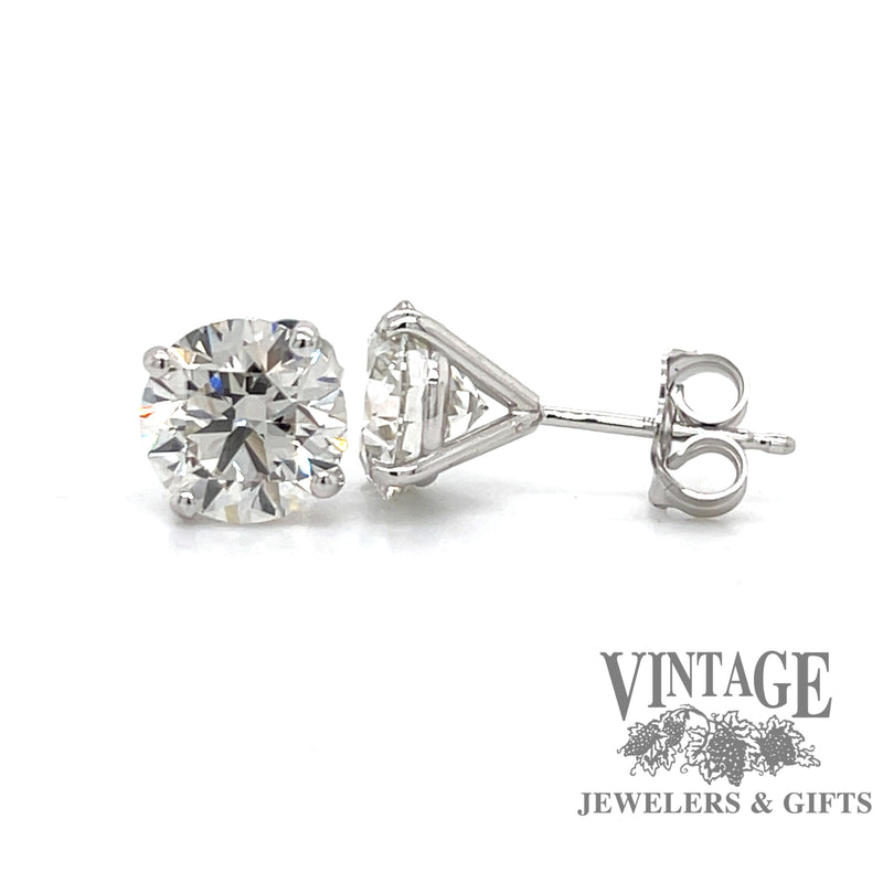 14 karat white gold 3.13 ct. total weight lab grown round diamond stud pierced earrings