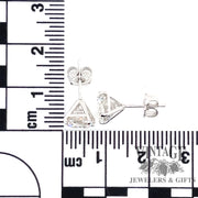 14 karat white gold 3.13 ct. total weight lab grown round diamond stud pierced earrings, with measurements