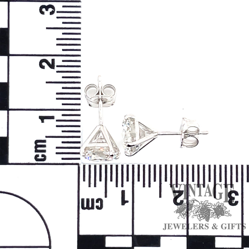 14 karat white gold 3.13 ct. total weight lab grown round diamond stud pierced earrings, with measurements