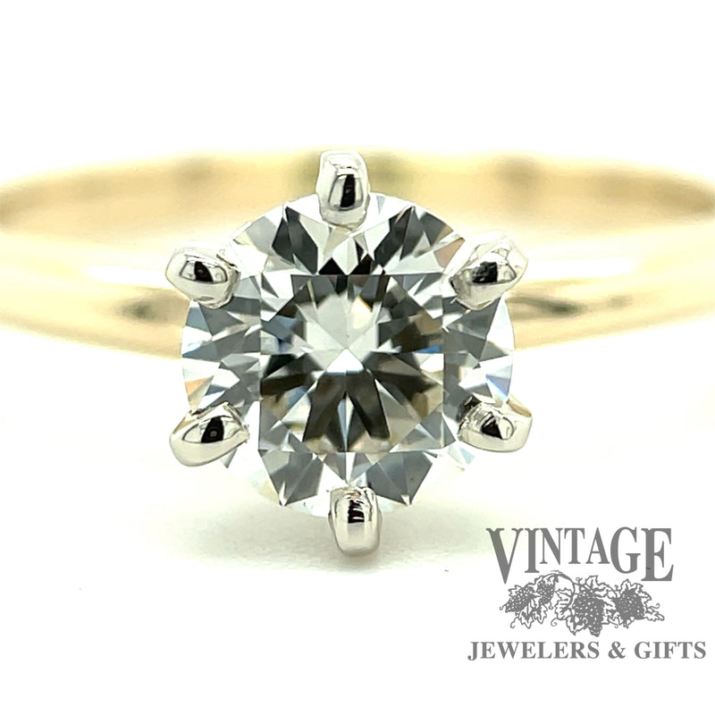 14 karat yellow gold 1.13 ct H-VS1 lab grown diamond solitaire ring, close up