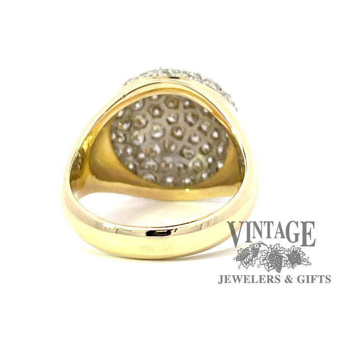 18 karat two tone gold domed 1 carat total weight diamond pave ring, under side