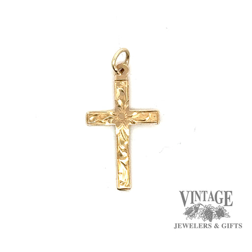 14ky gold hand engraved small cross
