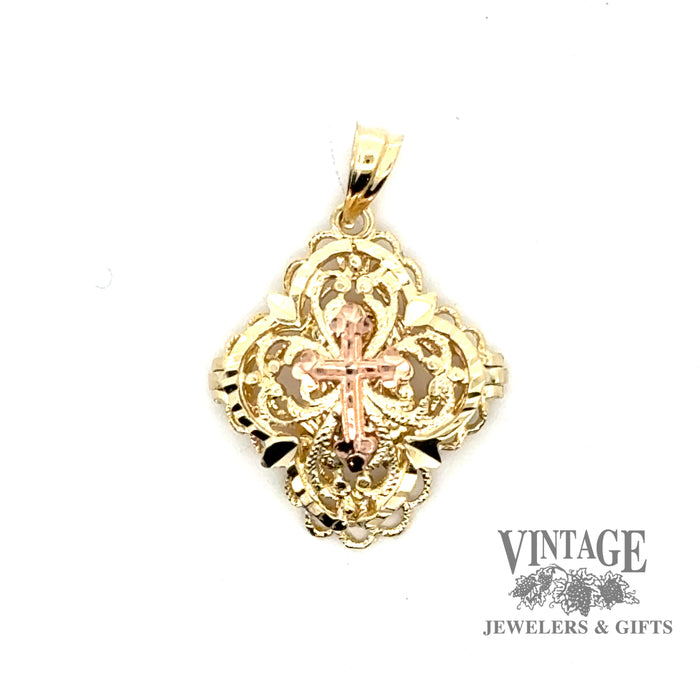 14ky/r gold filigree embossed cross pendant