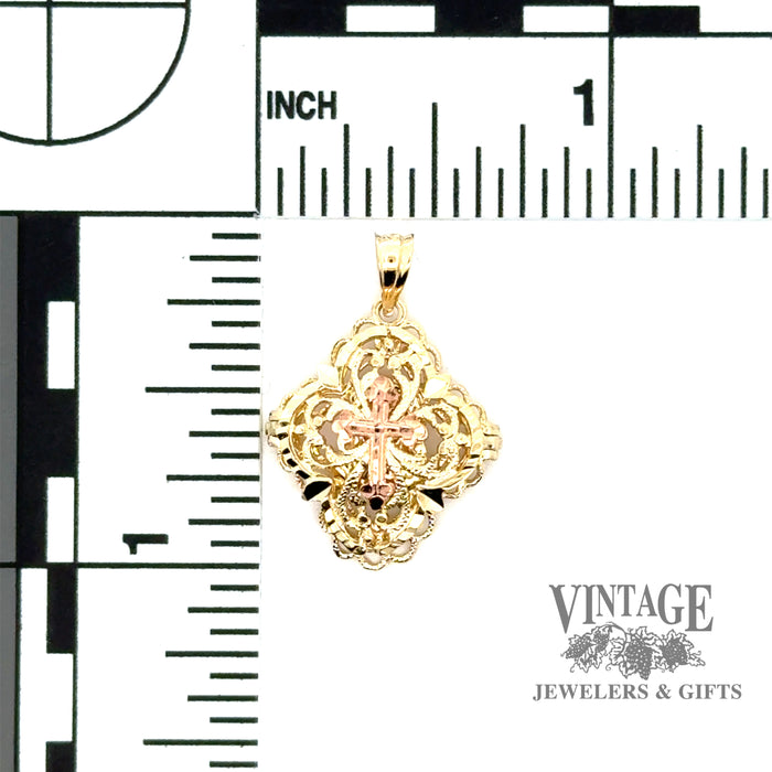 14ky/r gold filigree embossed cross pendant with scale
