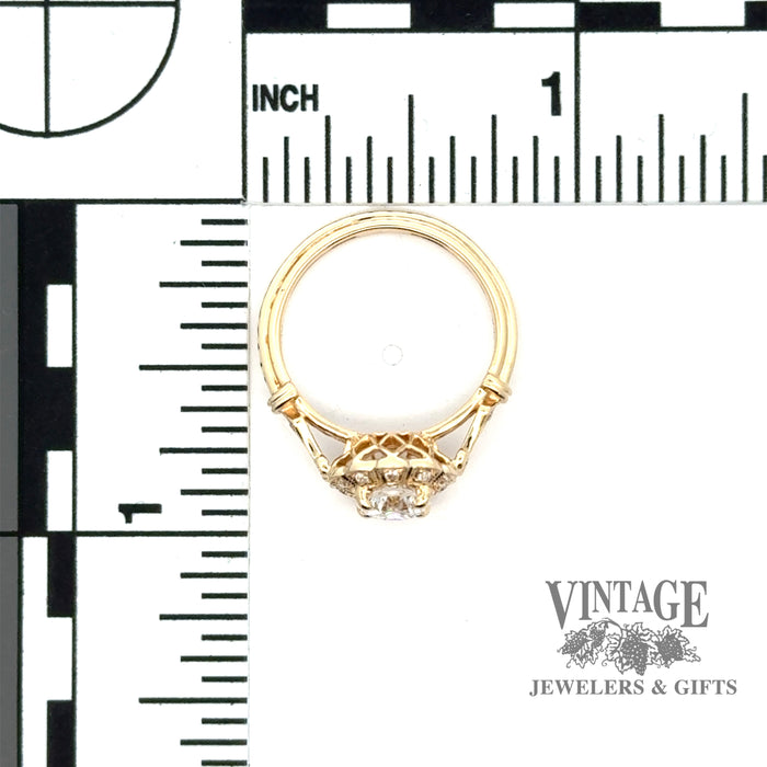 14ky gold .82ctw diamond scalloped halo vintage inspired ring with scale