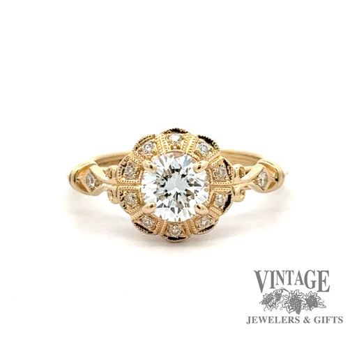 14ky gold .82ctw diamond scalloped halo vintage inspired ring