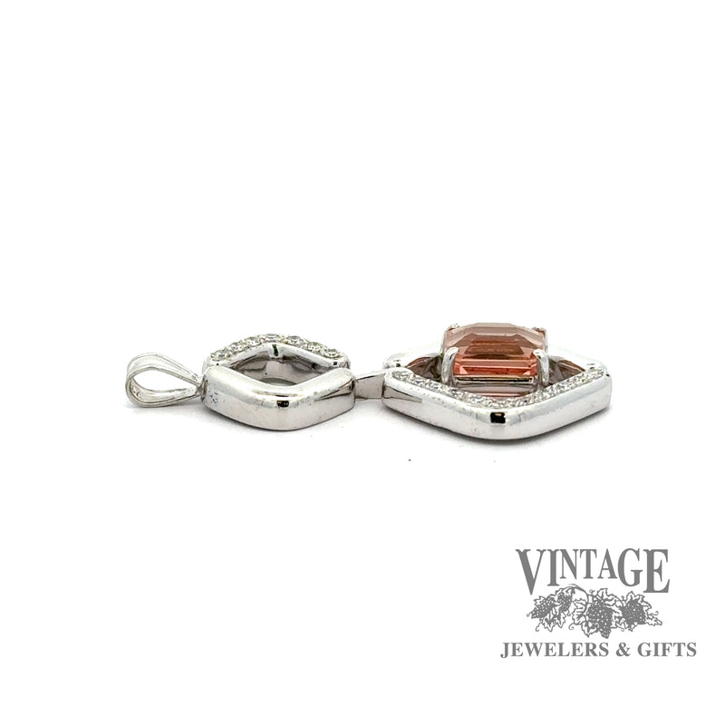 18kw gold 2ct Precious topaz and diamond pendant, side view