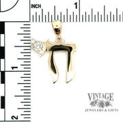 14ky gold large Chai symbol and diamond pendant with scale