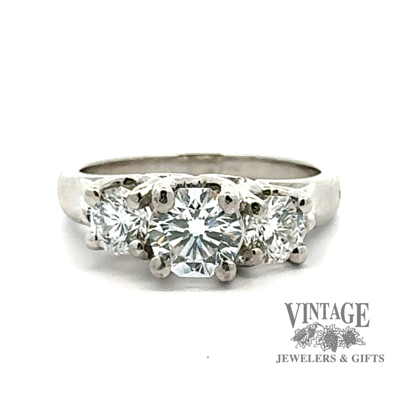 Three stone diamond decagon brilliant cut platinum ring