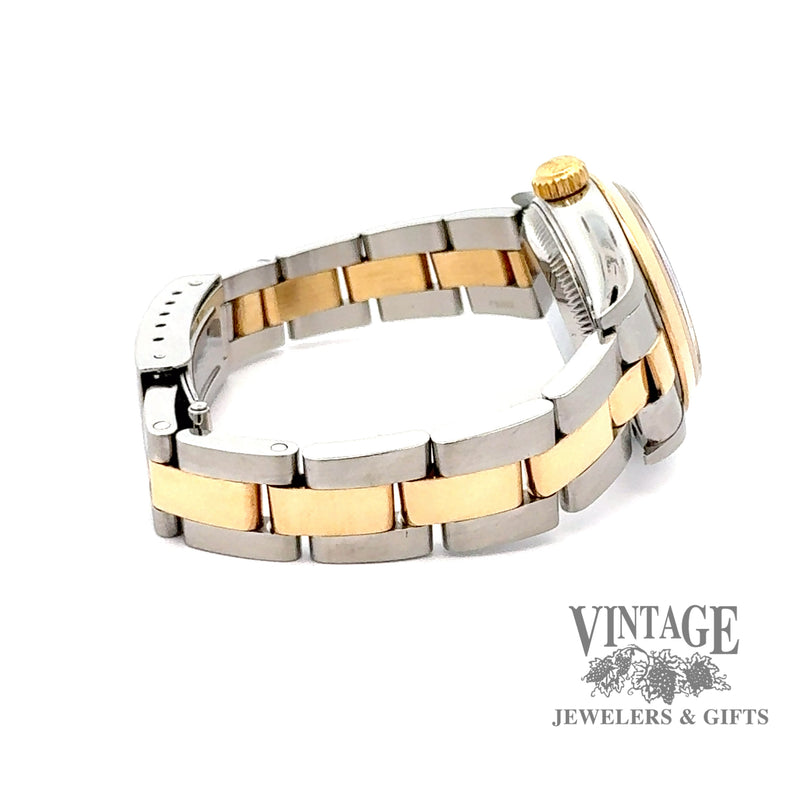 Ladies pre-owned Rolex oyster perpetual datejust stainless steel and 18ky gold watch, side view