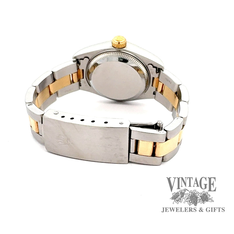Ladies pre-owned Rolex oyster perpetual datejust stainless steel and 18ky gold watch, back