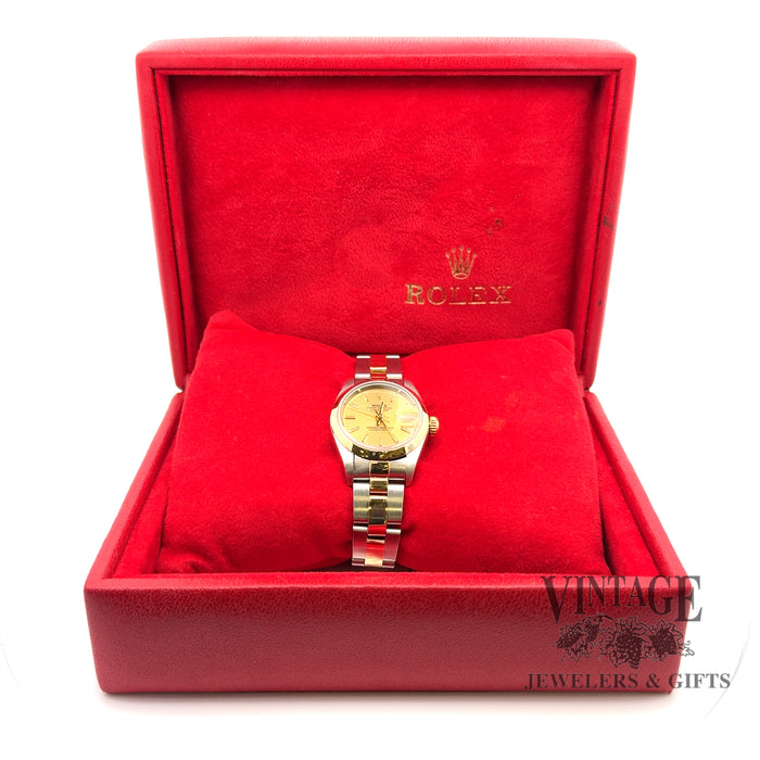 Ladies pre-owned Rolex oyster perpetual datejust stainless steel and 18ky gold watch, in box