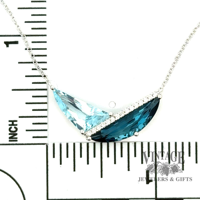 Contemporary 14kw gold blue topaz and diamond necklace with scale