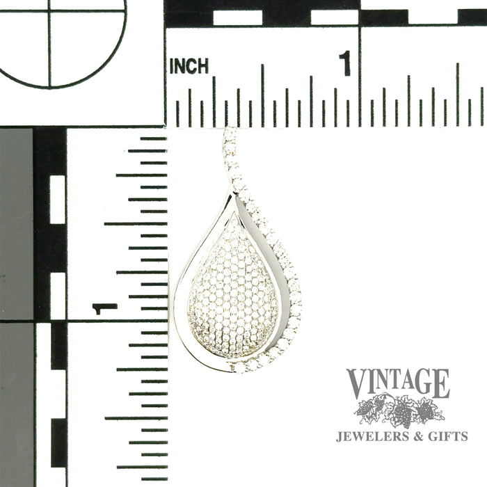 Teardrop shaped natural diamond pave 14KW gold pendant scale