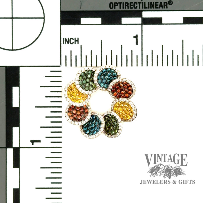 Multi colored diamond pave circular pendant scale