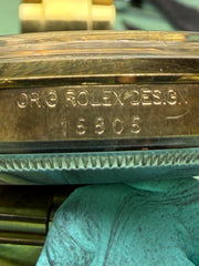 Vintage Rolex Oyster Perpetual Date 15505 Gold Shell Automatic Watch – Circa 1982 Pre-Owned Reference Number