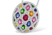 Oval Mosaic colored gemstone and diamond 14kw gold necklace