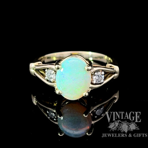 Crystal opal and diamond 14k gold ring